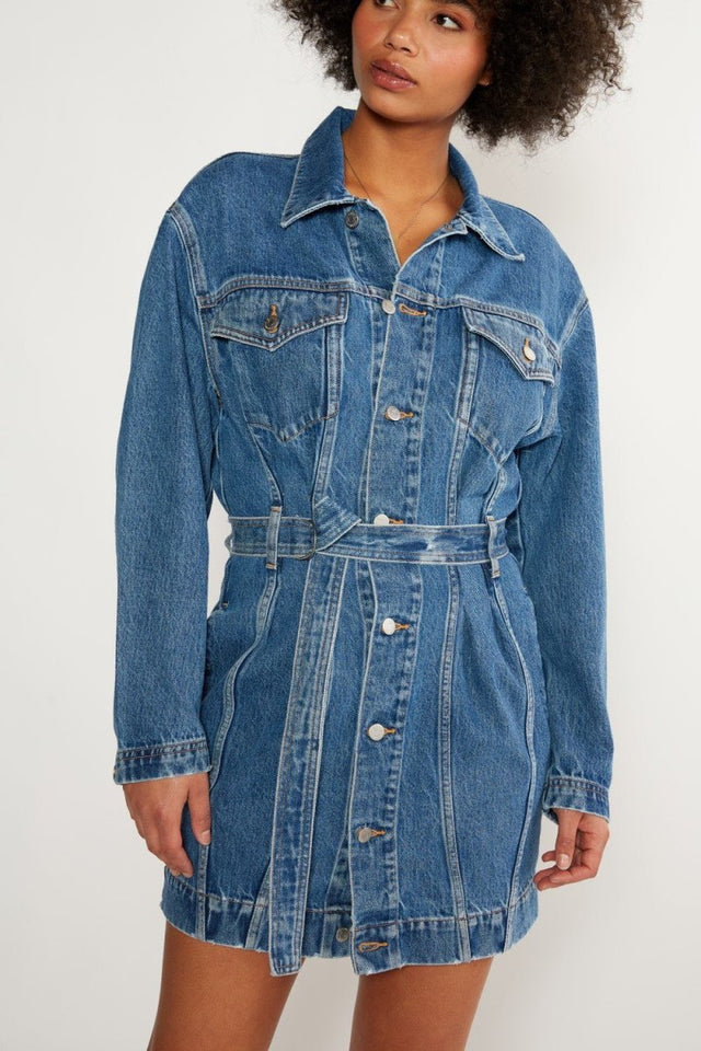 Joelle Jacket Dress in Topaz Lake - Veneka-Sustainable-Ethical-Dresses-Etica Denim Drop Ship
