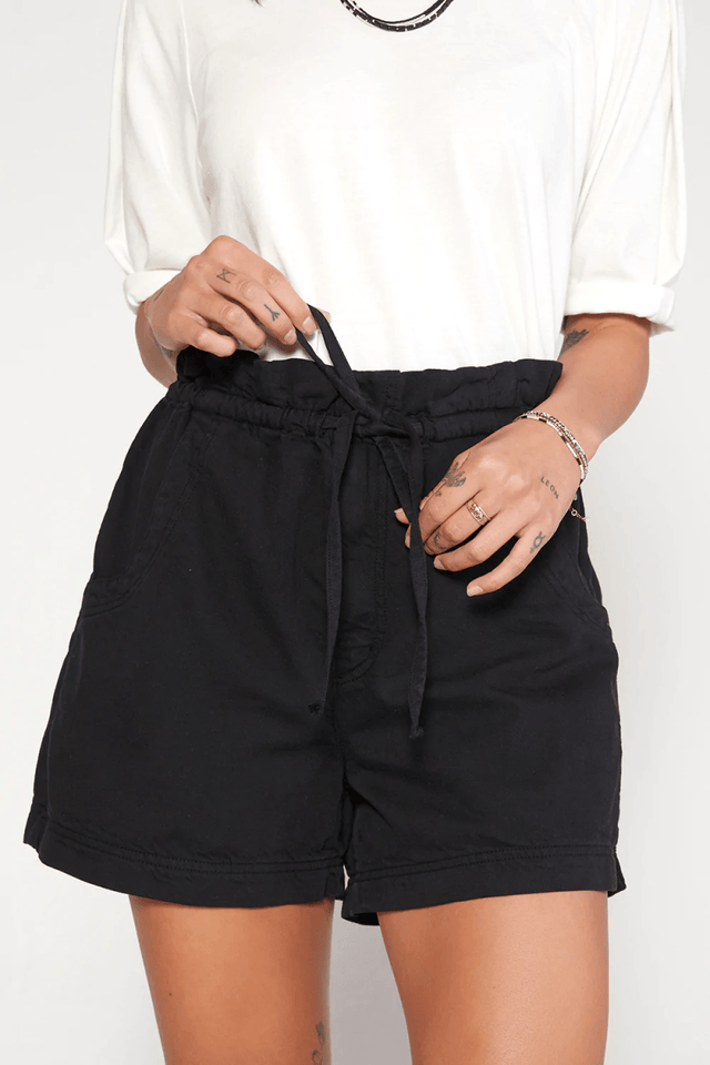 Jolie Paper Bag Short in Black Beauty - Veneka-Sustainable-Ethical-Bottoms-Etica Denim Drop Ship