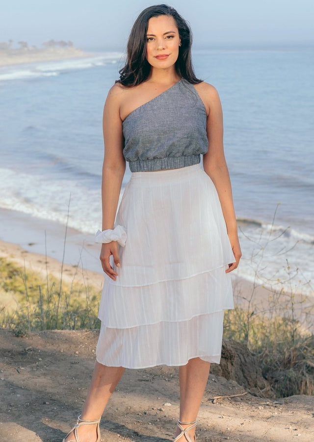 Kara Asymmetrical One Shoulder Hemp Crop Top in Grey - Veneka-Sustainable-Ethical-Tops-Valani Drop Ship