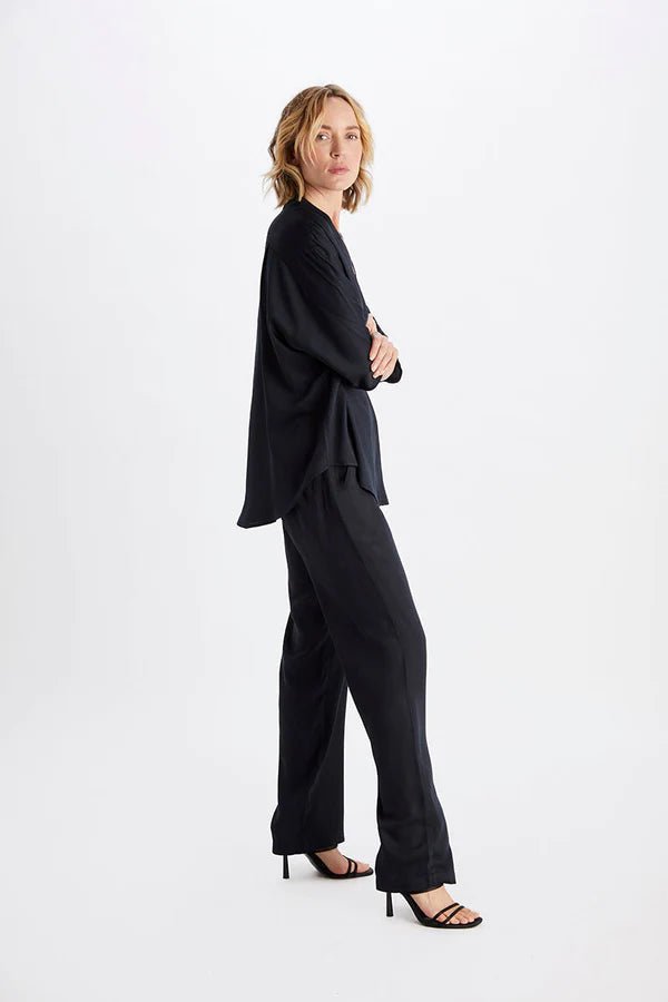 Kerala 3/4 Sleeve V-Neck Blouse in Charcoal - Veneka-Sustainable-Ethical-Tops-Neu Nomads Drop Ship