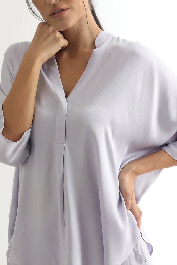 Kerala 3/4 Sleeve V-Neck Blouse in Lavender - Veneka-Sustainable-Ethical-Tops-Neu Nomads Drop Ship