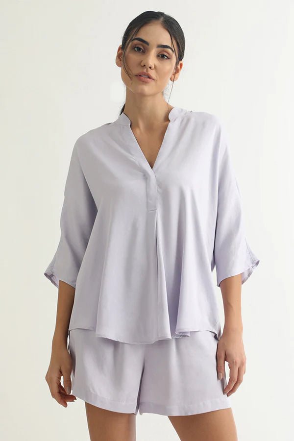 Kerala 3/4 Sleeve V-Neck Blouse in Lavender - Veneka-Sustainable-Ethical-Tops-Neu Nomads Drop Ship