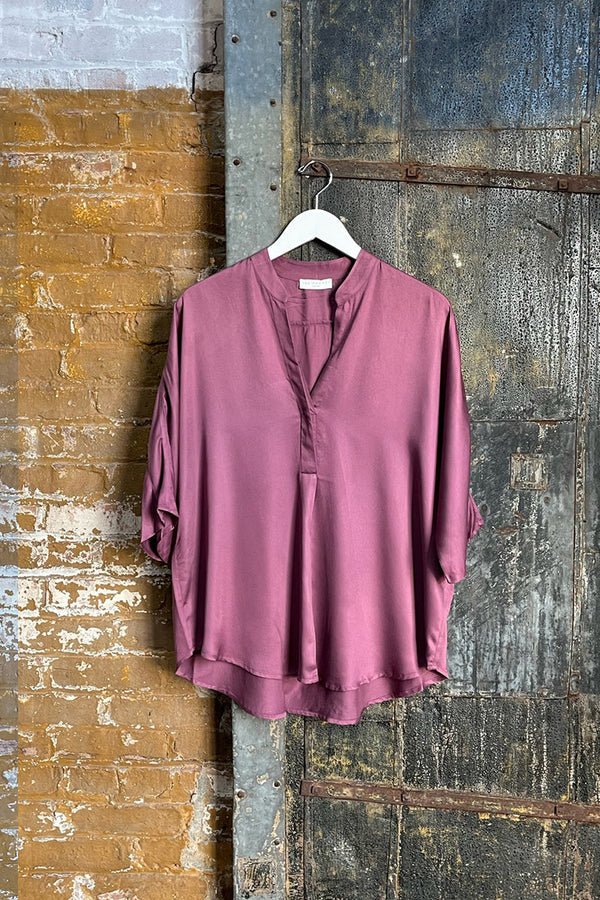 Kerala 3/4 Sleeve V-Neck Blouse in Plum - Veneka-Sustainable-Ethical-Tops-Neu Nomads Drop Ship