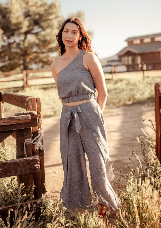 Kosal Hemp Wrap Cropped Pants in Grey - Veneka-Sustainable-Ethical-Bottoms-Valani Drop Ship