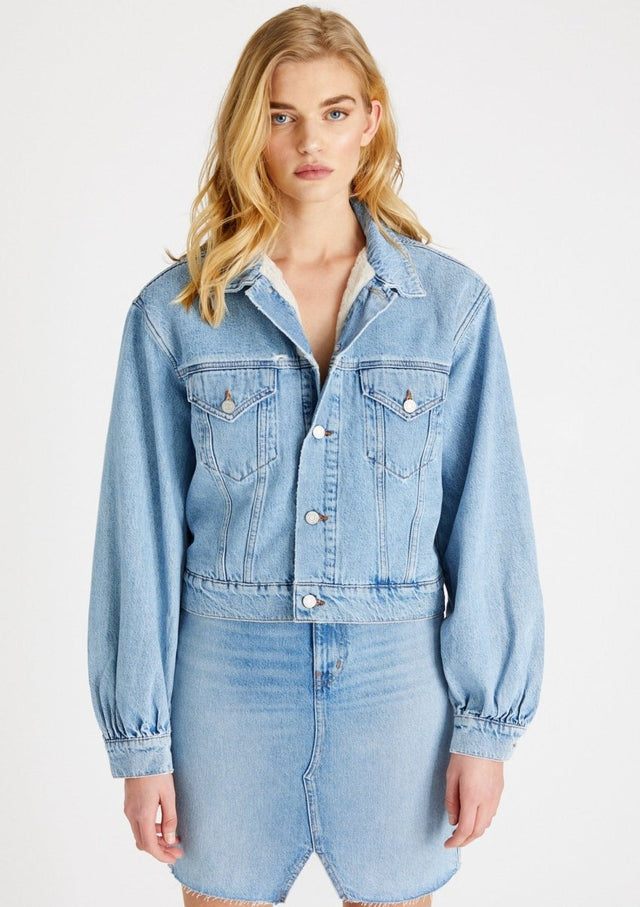 Lauryn Faux Fur Lined Jacket in Ice Blue Indigo - Veneka-Sustainable-Ethical-Jackets-Etica Denim Drop Ship