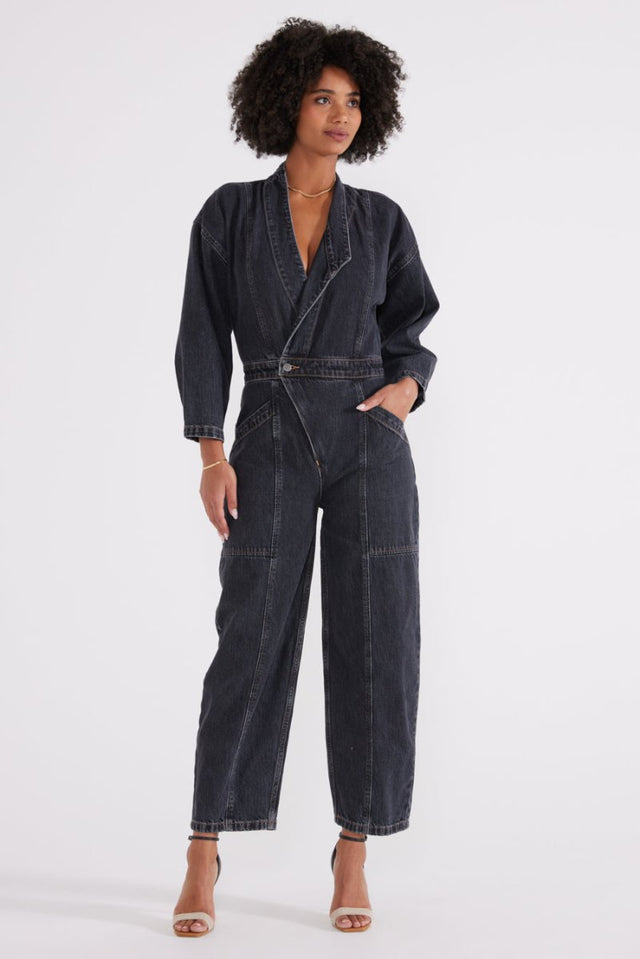 Liv Asymmetric Jumpsuit - Black Mountain - Veneka-Sustainable-Ethical-Dresses-Etica Denim Drop Ship