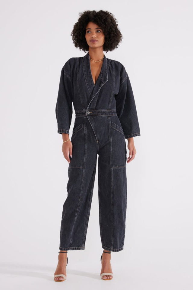 Liv Asymmetric Jumpsuit - Black Mountain - Veneka-Sustainable-Ethical-Dresses-Etica Denim Drop Ship