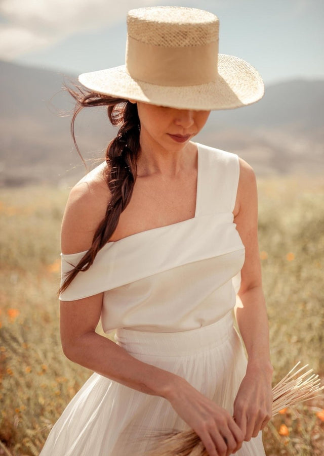 Malina Asymmetrical Off Shoulder Tencel Top in White - Veneka-Sustainable-Ethical-Tops-Valani Drop Ship