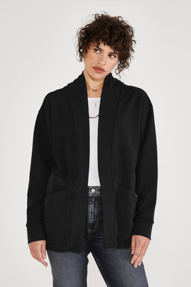 Mattia Mixed Media Jacket in Black Beauty - Veneka-Sustainable-Ethical-Jackets-Etica Denim Drop Ship