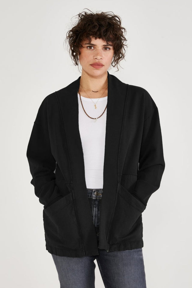 Mattia Mixed Media Jacket in Black Beauty - Veneka-Sustainable-Ethical-Jackets-Etica Denim Drop Ship