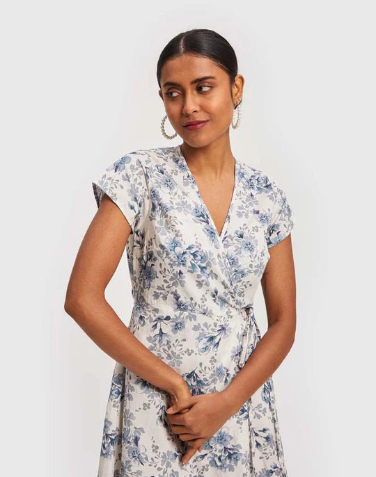 Maxi Wrap Dress in Azure Waves - Veneka-Sustainable-Ethical-Dresses-Reistor Drop Ship