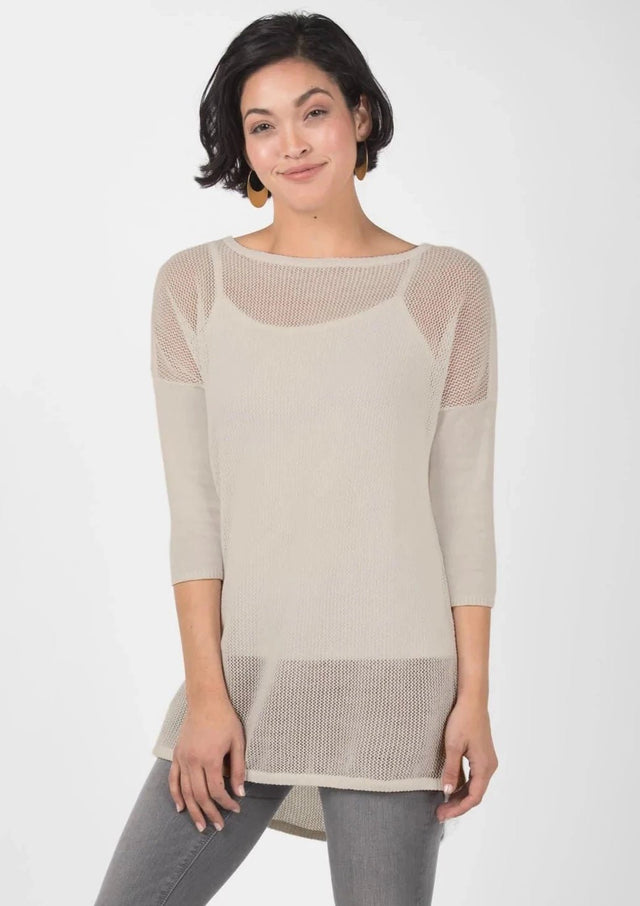 Mesh Pullover Sweater in Oatmeal - Veneka-Sustainable-Ethical-Tops-Indigenous Drop Ship