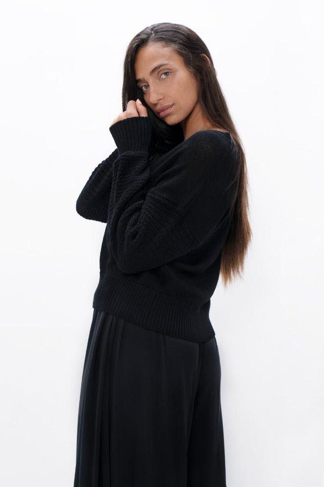 Nagano MMJ V-Neck Sweater in Licorice - Veneka-Sustainable-Ethical-Tops-1 People Drop Ship