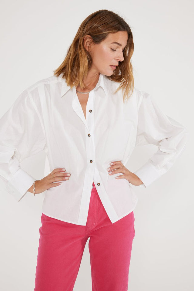 Oceane Pleated Shirt - Cloud White - Veneka-Sustainable-Ethical-shirt-Etica Denim Drop Ship