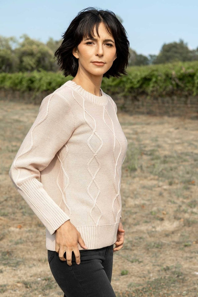 Organic Cotton Cable Pullover in Dune - Veneka-Sustainable-Ethical-Tops-Indigenous Drop Ship