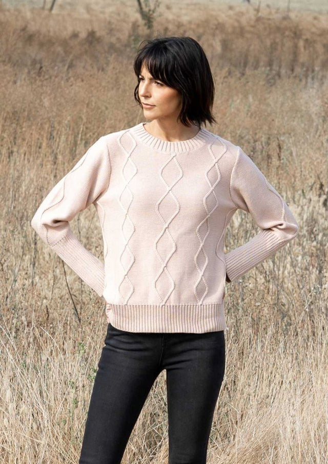 Organic Cotton Cable Pullover in Dune - Veneka-Sustainable-Ethical-Tops-Indigenous Drop Ship