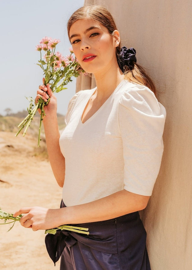 Pauline Hemp Knit Puff Top in Natural - Veneka-Sustainable-Ethical-Tops-Valani Drop Ship