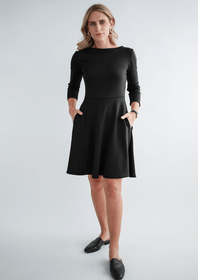 Performance Dress in Black - Final Sale - Veneka-Sustainable-Ethical-Dresses-Encircled Drop Ship