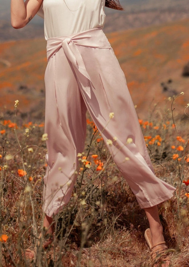 Phalla Wide Leg Cropped Tencel Pants in Pink - Veneka-Sustainable-Ethical-Bottoms-Valani Drop Ship