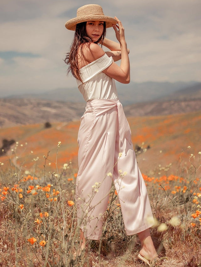 Phalla Wide Leg Cropped Tencel Pants in Pink - Veneka-Sustainable-Ethical-Bottoms-Valani Drop Ship