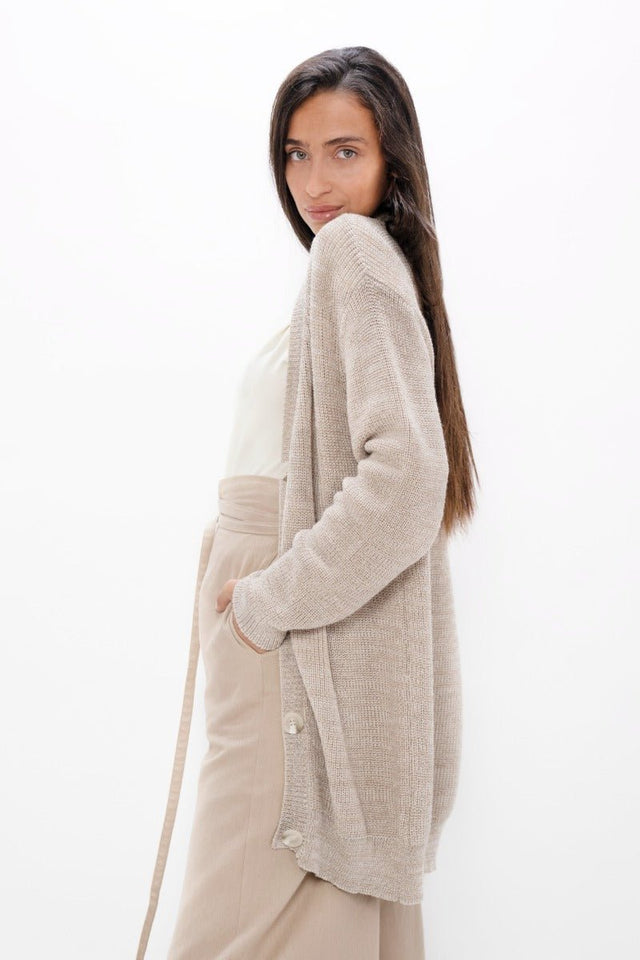 Salzburg SZG Cocoon Cardigan in Sand Marl - Veneka-Sustainable-Ethical-Jackets-1 People Drop Ship