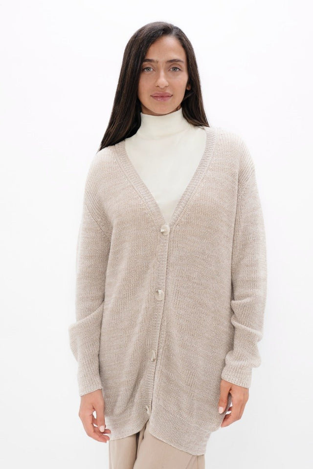 Salzburg SZG Cocoon Cardigan in Sand Marl - Veneka-Sustainable-Ethical-Jackets-1 People Drop Ship