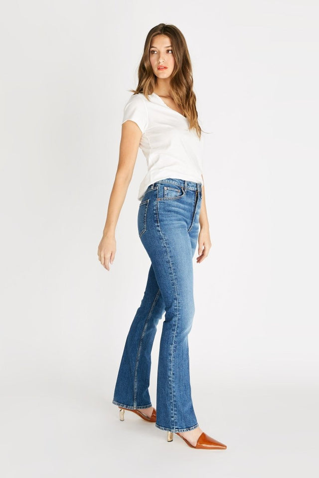 Sasha High Rise Flare in Cascade Falls - Veneka-Sustainable-Ethical-Bottoms-Etica Denim Drop Ship