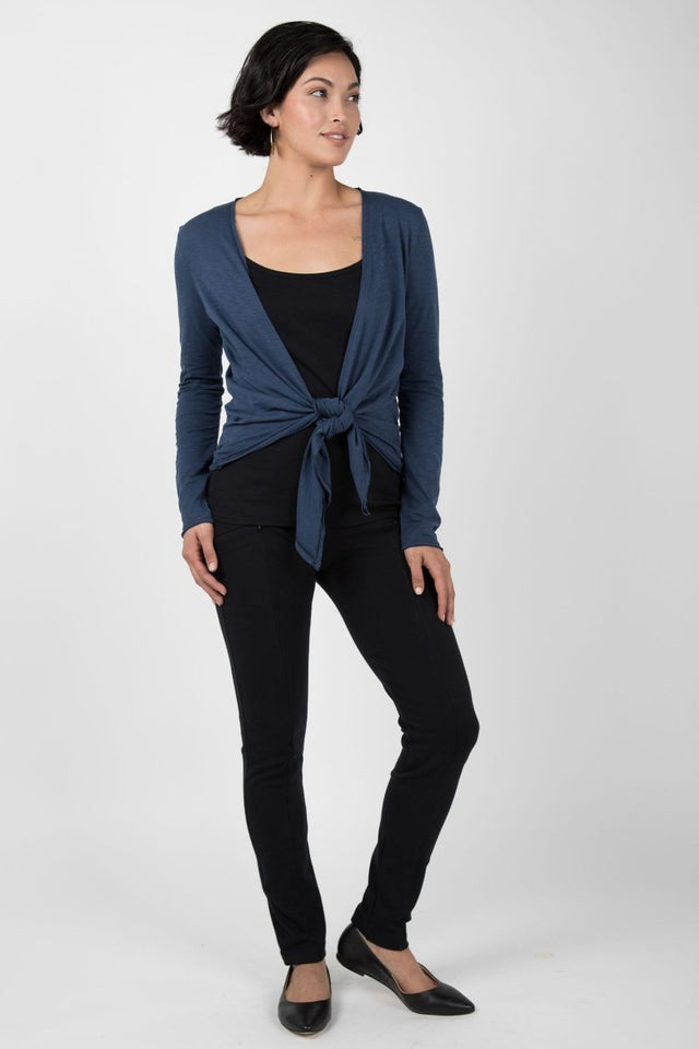 Slub Tie Front Cardigan in Summer Navy - Veneka-Sustainable-Ethical-Jackets-Indigenous Drop Ship