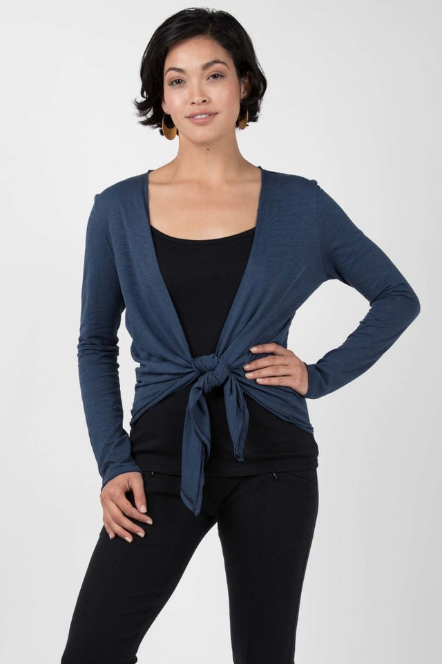 Slub Tie Front Cardigan in Summer Navy - Veneka-Sustainable-Ethical-Jackets-Indigenous Drop Ship