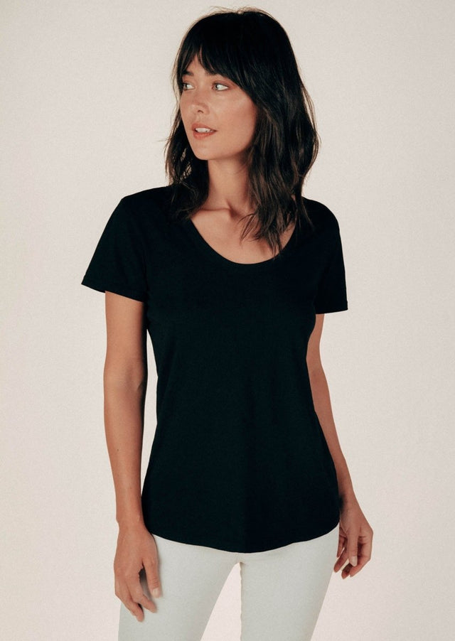Sophia Scoop Neck Tee in Black - Veneka-Sustainable-Ethical-Tops-Graceful District Drop Ship