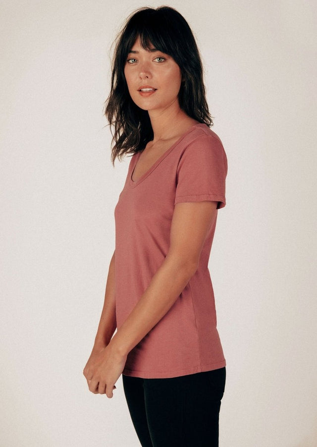 Sophia Scoop Neck Tee in Clay - Veneka-Sustainable-Ethical-Tops-Graceful District Drop Ship