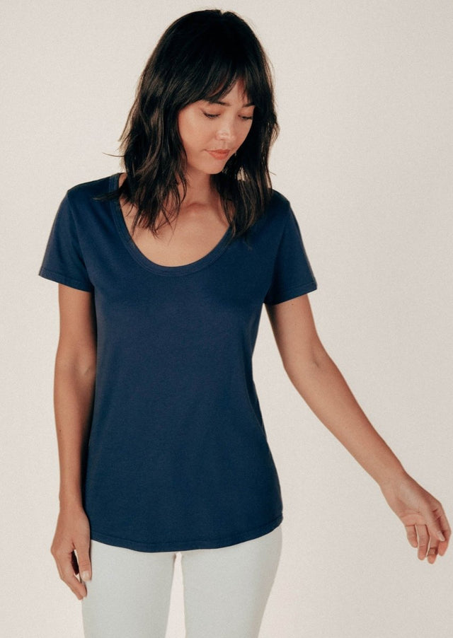 Sophia Scoop Neck Tee in Ink - Veneka-Sustainable-Ethical-Tops-Graceful District Drop Ship