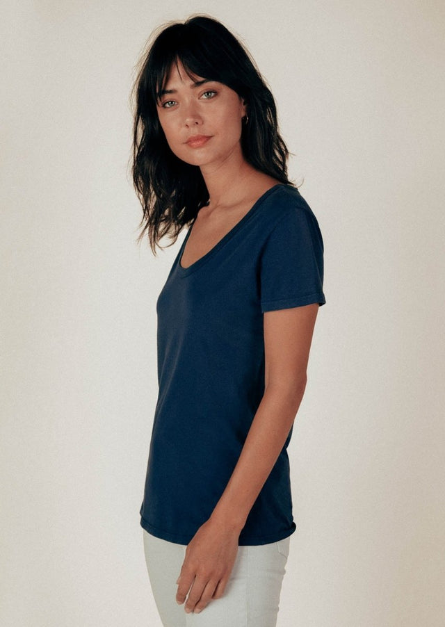 Sophia Scoop Neck Tee in Ink - Veneka-Sustainable-Ethical-Tops-Graceful District Drop Ship