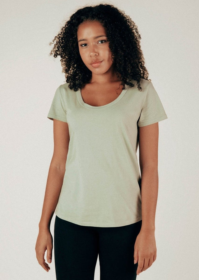 Sophia Scoop Neck Tee in Sage - Veneka-Sustainable-Ethical-Tops-Graceful District Drop Ship