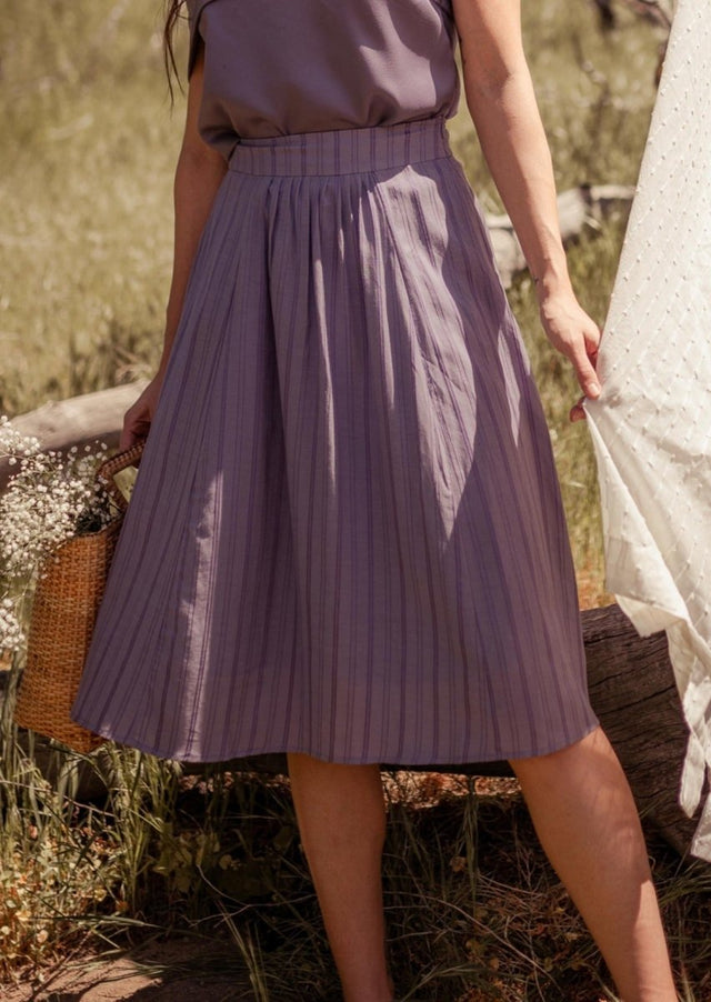 Srey Banana A-line Midi Skirt in Purple - Veneka-Sustainable-Ethical-Bottoms-Valani Drop Ship