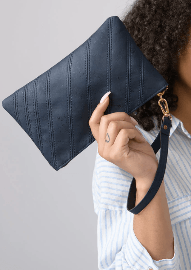 Step & Repeat Wristlet in Blue - Veneka-Sustainable-Ethical-Bag-Tiradia Cork Drop Ship