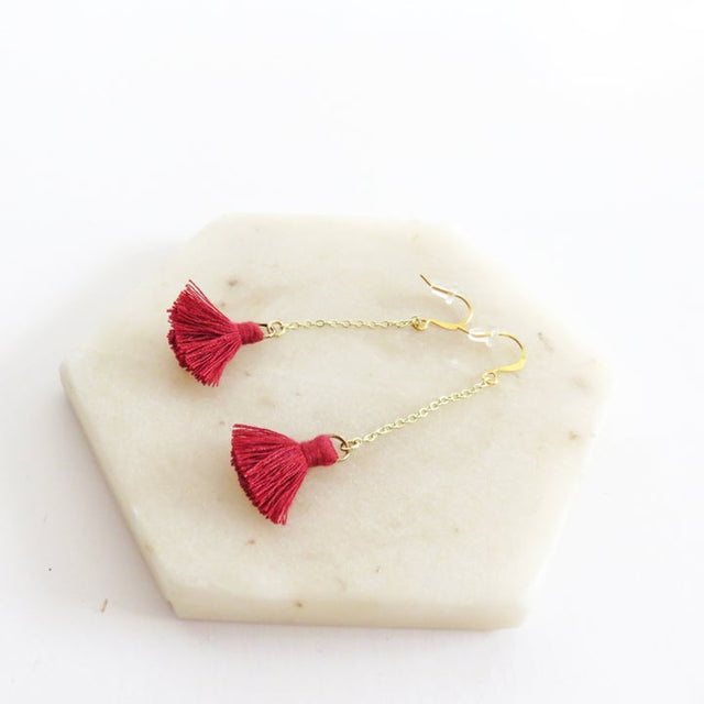 Tassel Earrings in Magenta - Veneka-Sustainable-Ethical-Jewelry-Elisha C 30 Drop Ship