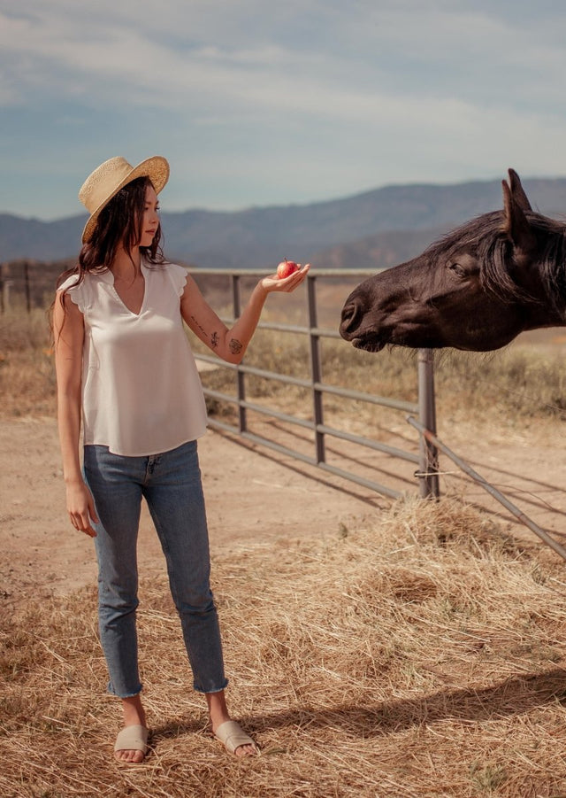 Thavy Tencel Top with Scalloped Sleeves in White - Veneka-Sustainable-Ethical-Tops-Valani Drop Ship
