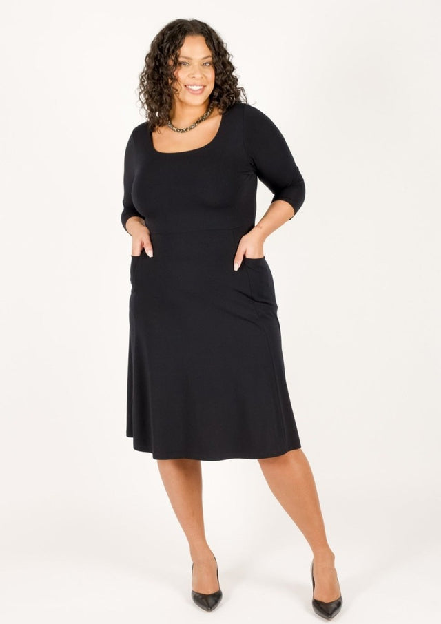 The Anytime Dress in Black - Veneka-Sustainable-Ethical--Encircled Drop Ship Correct