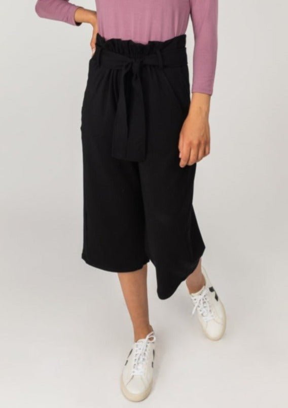 The Comfy Paperbag Culottes in Black - Final Sale - Veneka-Sustainable-Ethical-Bottoms-Encircled Drop Ship
