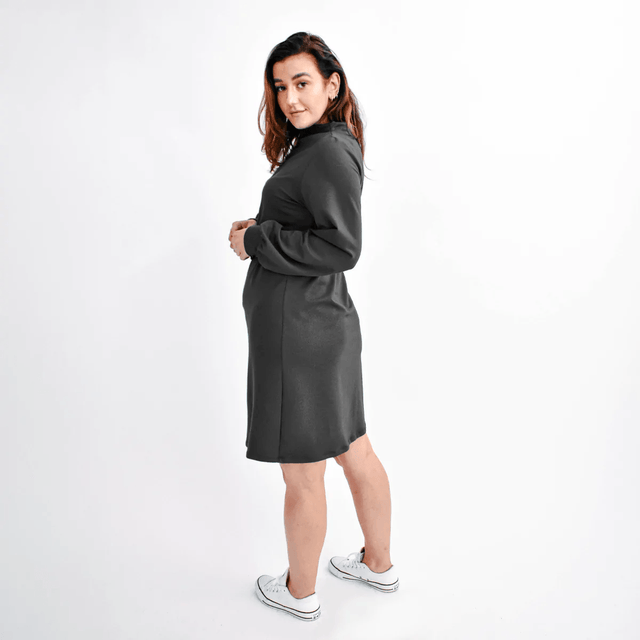 The Comfy Puff Sleeve Dress in Dark Heathered Grey - Final Sale - Veneka-Sustainable-Ethical-Dresses-Encircled Drop Ship