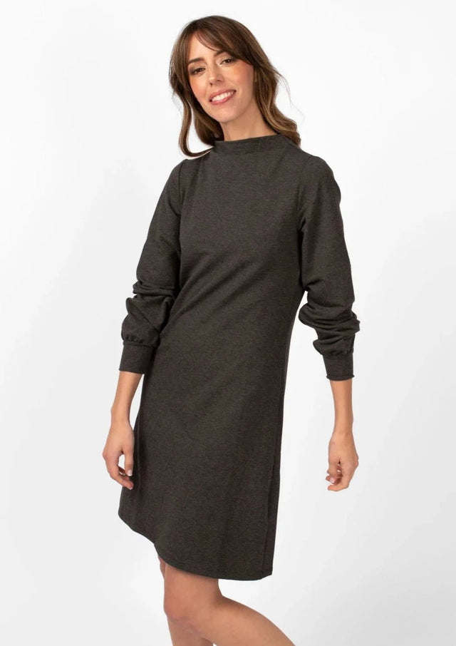 The Comfy Puff Sleeve Dress in Dark Heathered Grey - Final Sale - Veneka-Sustainable-Ethical-Dresses-Encircled Drop Ship
