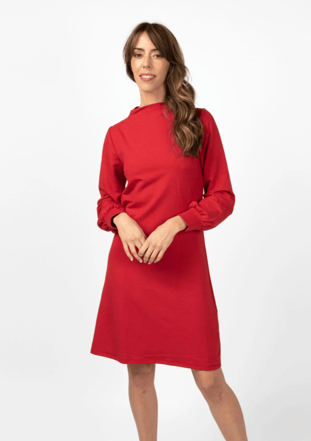 The Comfy Puff Sleeve Dress in Scarlet Red - Final Sale - Veneka-Sustainable-Ethical-Dresses-Encircled Drop Ship