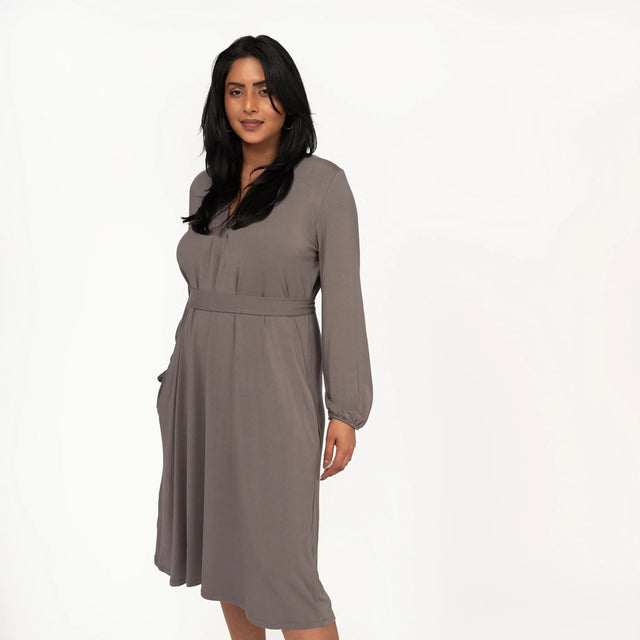 The Comfy Shirt Dress in Olive Grey - Final Sale - Veneka-Sustainable-Ethical-Dresses-Encircled Drop Ship