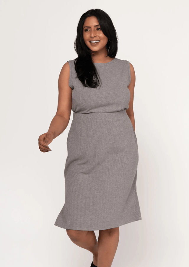 The Dressy Rib Knit Skirt in Heathered Grey - Veneka-Sustainable-Ethical-Bottoms-Encircled Drop Ship