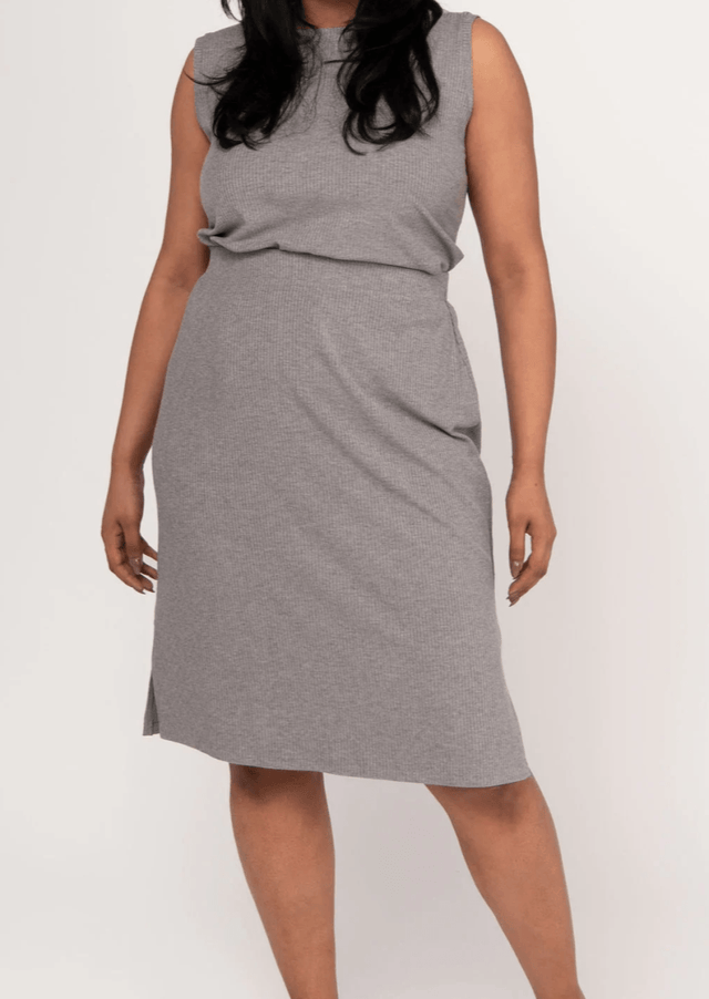 The Dressy Rib Knit Skirt in Heathered Grey - Veneka-Sustainable-Ethical-Bottoms-Encircled Drop Ship