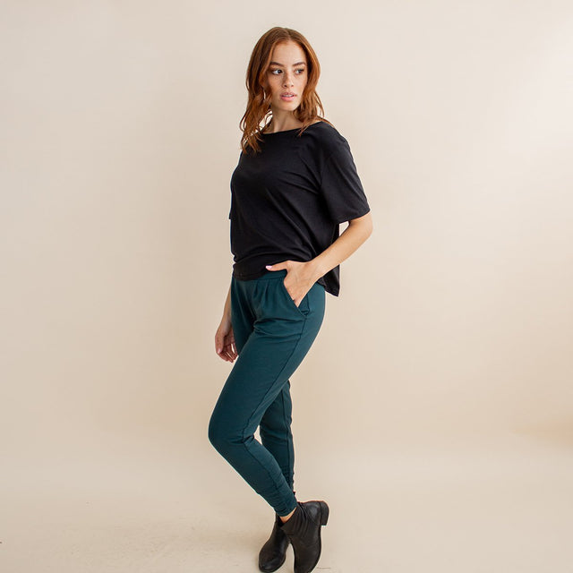 The Dressy Sweatpant in Alpine Green - Veneka-Sustainable-Ethical-Bottoms-Encircled Drop Ship