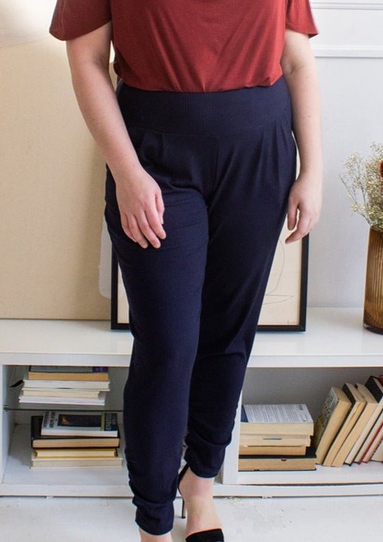 The Dressy Sweatpant in Navy Blue Rib - Veneka-Sustainable-Ethical-Bottoms-Encircled Drop Ship