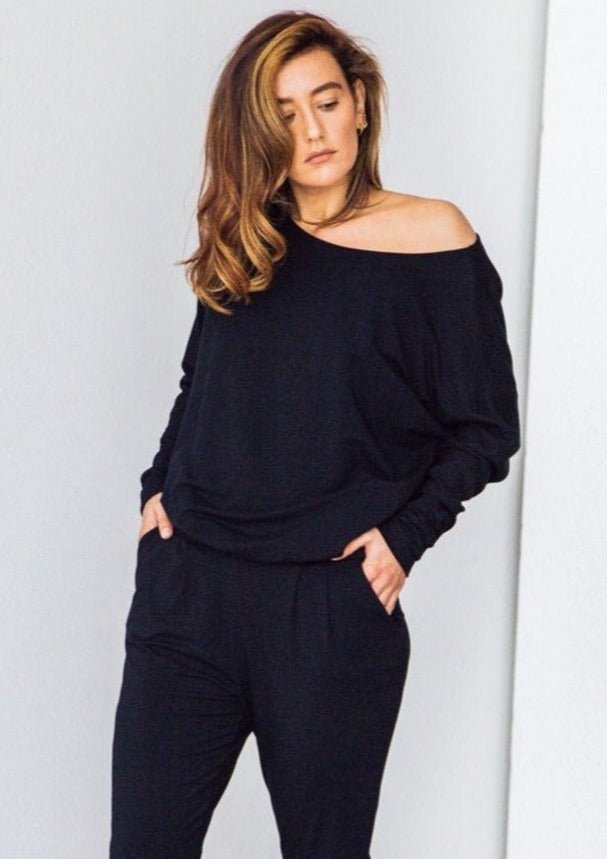 The Dressy Sweatshirt in Black Merino - Veneka-Sustainable-Ethical-Tops-Encircled Drop Ship