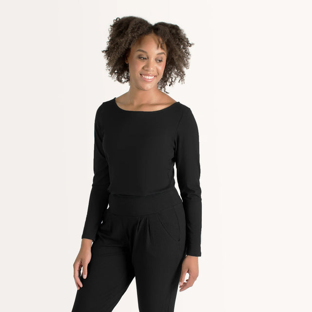 The Effortless Reversible Long Sleeve in Black - Veneka-Sustainable-Ethical-Tops-Encircled Drop Ship Correct